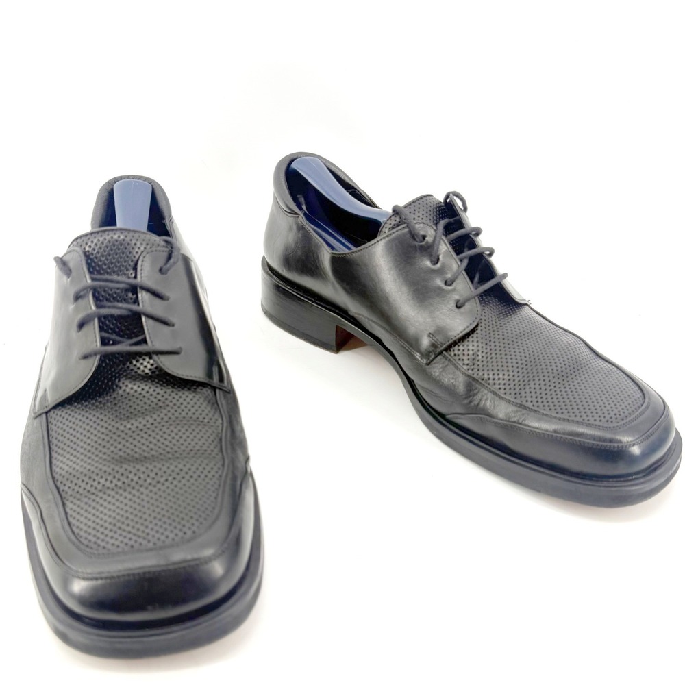 Bachrach Oxford Shoes Mens 10 Black Perforated Leather Hand Made Spain
